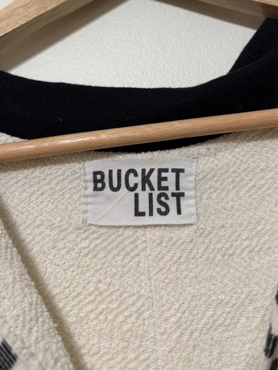 BUCKETLIST French Terry Colorblock Polo Sweater Size Medium Ivory Black Boho - Picture 3 of 8